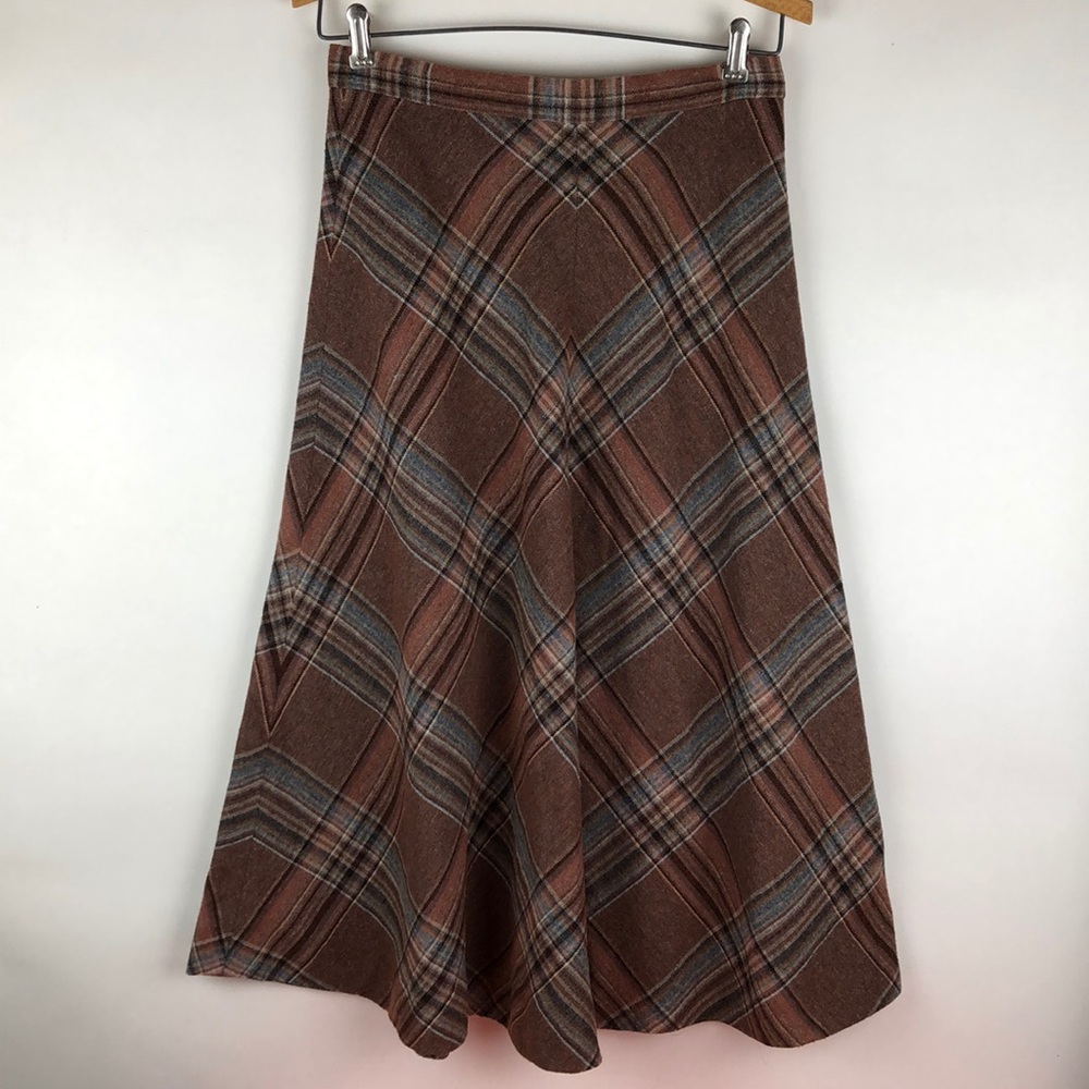 Vintage 1970's Wool Blend Plaid Circle Skirt